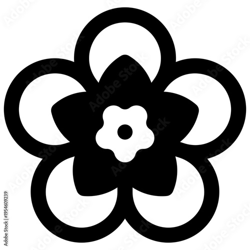 Forget me not. Outlined stroke vector icon with black-filled details.