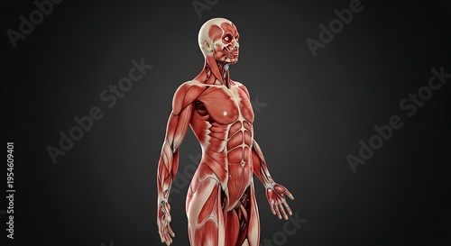 Human body anatomy muscular system exposed.