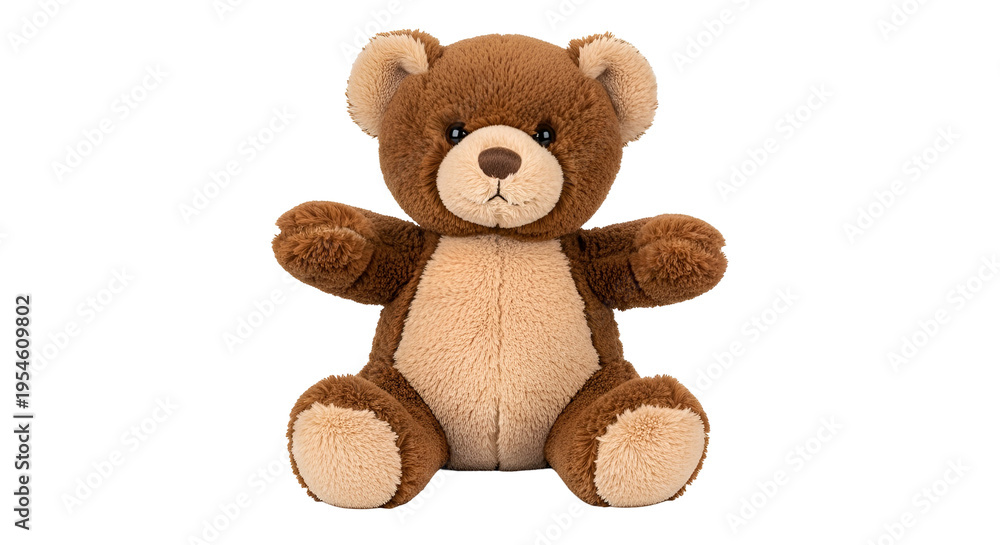 Fototapeta premium Brown teddy bear with cream colored chest and paws on black background