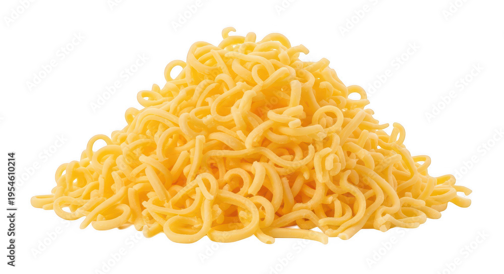 Fototapeta premium Pile of curly yellow noodles on transparent background