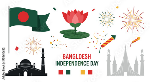 Bangladesh independence day vector illustration, elements, and symbols