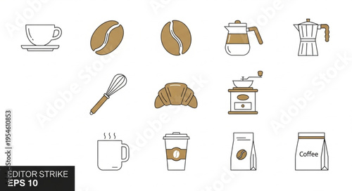 Coffee and breakfast icons set, perfect for cafe and restaurant menus, vector illustration.