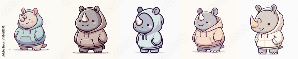 Naklejka premium cute rhino vector wearing hoodie