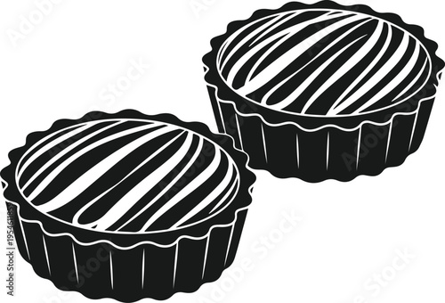 Pair of delicious custard tarts with pastry crust and glaze decoration illustration for bakery menu and pastry shop advertisement on background art