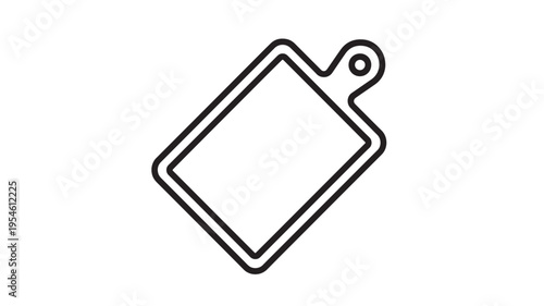 Cutting board simple outline icon with a hanging hole and clean lines featuring minimalist, kitchen, cooking with food preparation and utensil