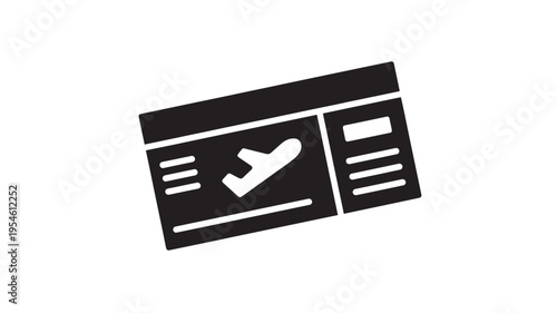 Airplane ticket icon with stylized aircraft silhouette and text lines for travel confirmation and flight details.