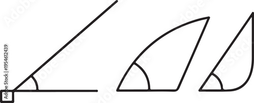 Set of geometric angles illustrating mathematical concepts, measurement, and basic architectural or design elements with precise lines
