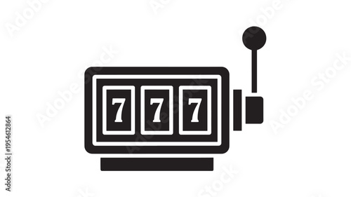 Slot machine icon with three sevens and a lever, representing jackpot or gambling win, on a white background.