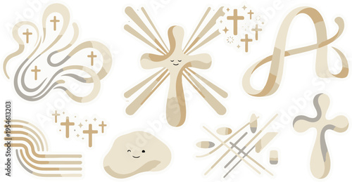 ct Golden Christian Line Art: Ornate Crosses and Divine Waves	