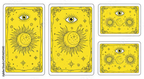Esoteric Tarot Cards with Sun, Moon, Stars, and All-Seeing Eye