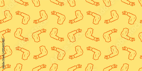 doodle shirmp tempura seamless pattern. doodle fried crishpy tempura seamless pattern for packaging design or wrapping paper. yellow colored background.