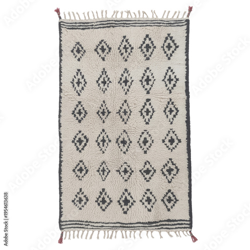 North African handmade wool rug with traditional Berber patterns and detailed weave on transparent background