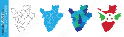 Map of Burundi with interior divisions and national flag illustration