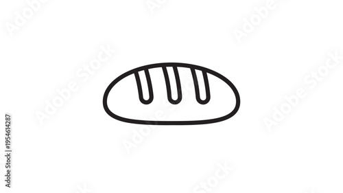 Bread loaf icon with simple black lines, representing baked goods and culinary themes. featuring baking, bakery, food with symbol and illustration