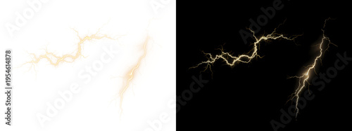 Wallpaper Mural Powerful golden lightning with electric energy and a vibrant flash effect. A dramatic thunderstorm with sparks, rain, and a glowing effect, isolated on a transparent PNG background. Torontodigital.ca