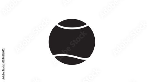 Ball tennis simple icon with curved white lines against a clean white background for sports. featuring sport, game, equipment with playing and round