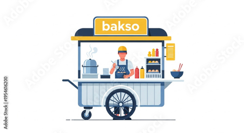 Bakso vendor serving original content in 4k ultra HD for commercial use on the street