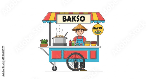 Street vendor selling bakso in 4k ultra hd, original content for commercial use