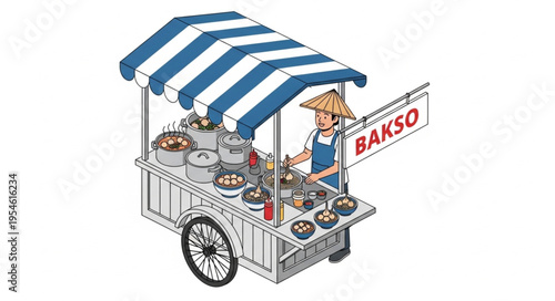 Man selling bakso on a food cart in 4k video ultra hd for commercial use with original content