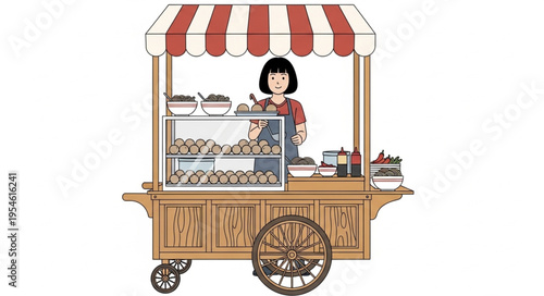 Woman selling original food on a cart in 4k ultra hd for commercial use
