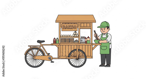 Man sells food from a cart on a bicycle in 4k ultra hd original content for commercial use