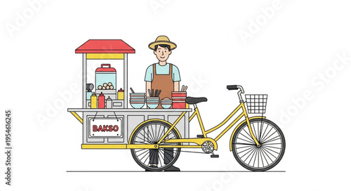 Man rides bicycle with food cart in 4k ultra hd for commercial use