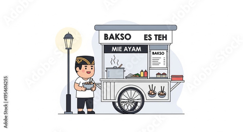 Man selling food from 4k video ultra hd original content cart for commercial use on street