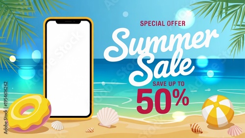 Online summer sale promotion with beach background