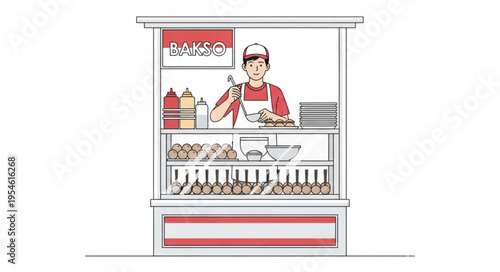 Man in red apron prepares original content for 4k video at food cart in ultra hd for commercial use