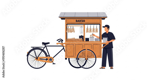 Man selling original content from a colorful food cart on a bicycle in 4k ultra hd for commercial use in the city