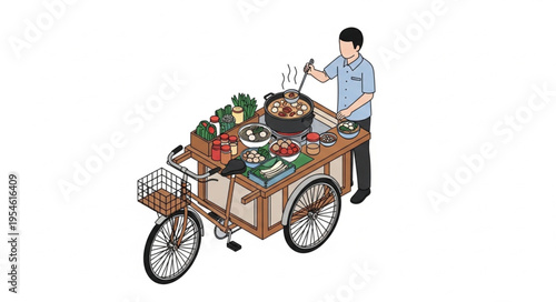 Man selling original street food in 4k ultra hd for commercial use on cart