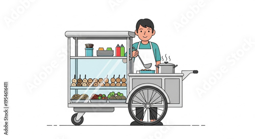 Man sells original food on a cart in 4k ultra hd for commercial use