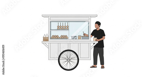 Man selling food from a cart in 4k video, ultra hd, for commercial use with original content