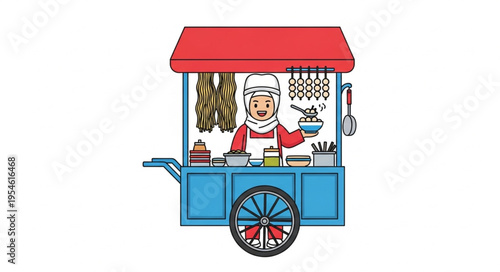 Street food vendor sells original content in 4k video, ultra hd, for commercial use on a cart