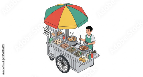 Street vendor selling food from colorful cart in 4k ultra hd original content for commercial use