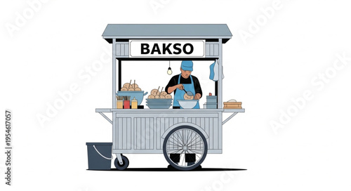Bakso Cart Illustration - A Culinary Delight and Street Food Icon.