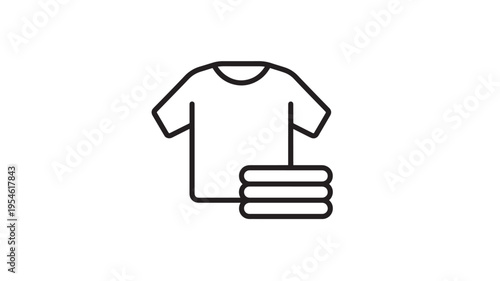 T-shirt icon with a stack of folded clothes, representing laundry or wardrobe services, presented in a simple line art style on a white background.
