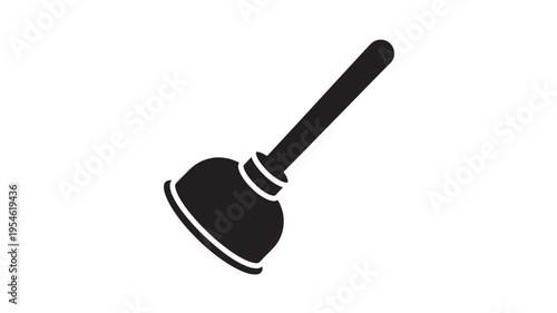 Plunger icon with a black rubber cup and wooden handle, representing a plumbing tool for unclogging drains and pipes.