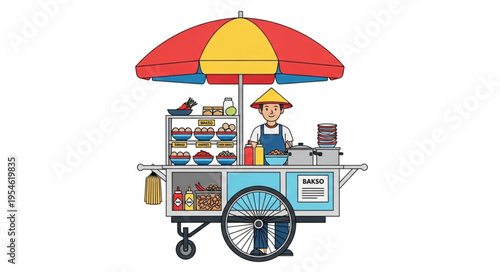 Colorful street food vendor selling delicious snacks and treats under a vibrant umbrella.