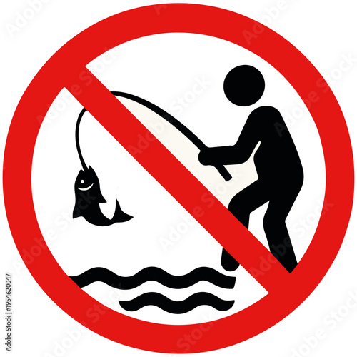 No fishing sign red circle prohibition sign 1 black silhouette