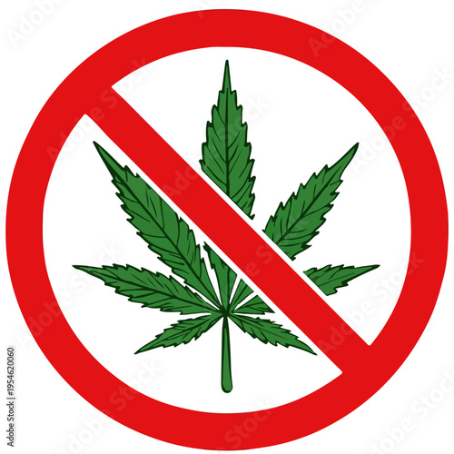 Red circle prohibition sign with leaf green leaf no leaf