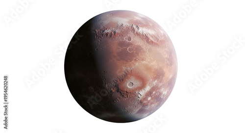 Mars planet with craters and surface details against black background