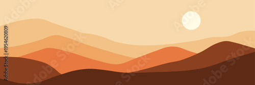 Abstract landscape poster. Nature wall decor contemporary art print, mid century mountain background, warm desert hills vector illustration