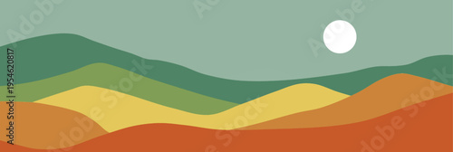 Abstract landscape poster. Nature wall decor contemporary art print, mid century mountain background, colorful hills vector illustration