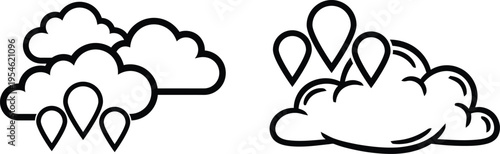 Cartoon raindrops falling from clouds