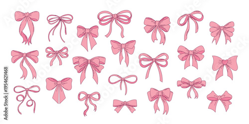 Set of pink ribbon bows on a white background