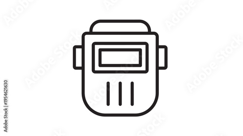 Welding mask icon with a rectangular visor and three vertical lines for protection and safety. featuring helmet, welder, work with equipment and