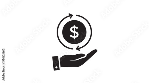Hand holding dollar coin with circular arrows indicating exchange and cashback concept featuring money, currency, finance with financial and
