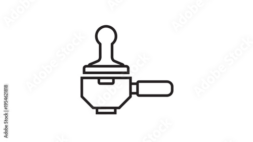 Portafilter and tamper icon with clean lines, representing essential espresso making tools for coffee preparation and brewing.