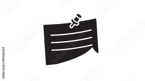 Note paper with lines pinned by a pushpin, a simple black and white vector graphic for reminders and messages.